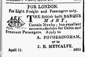 Barque Mary advertisement